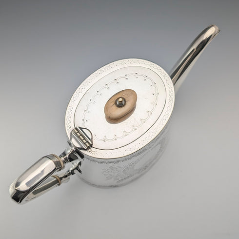 Circa 1900 British antique silver plate drum-shaped teapot